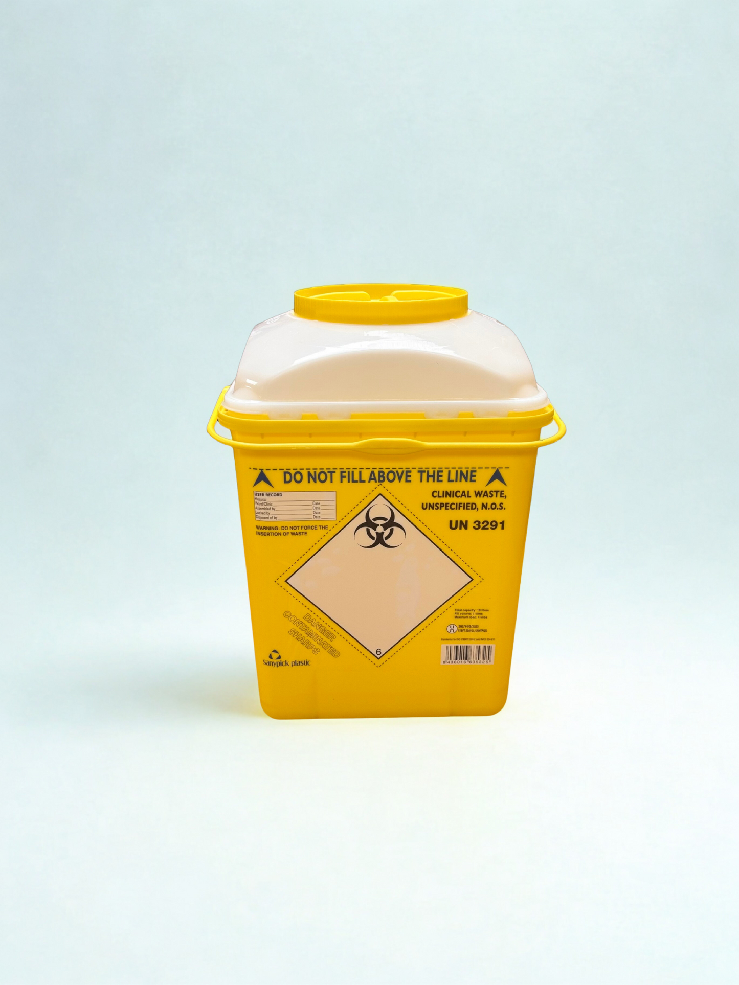 10 Litre White Clinical Sharps Container