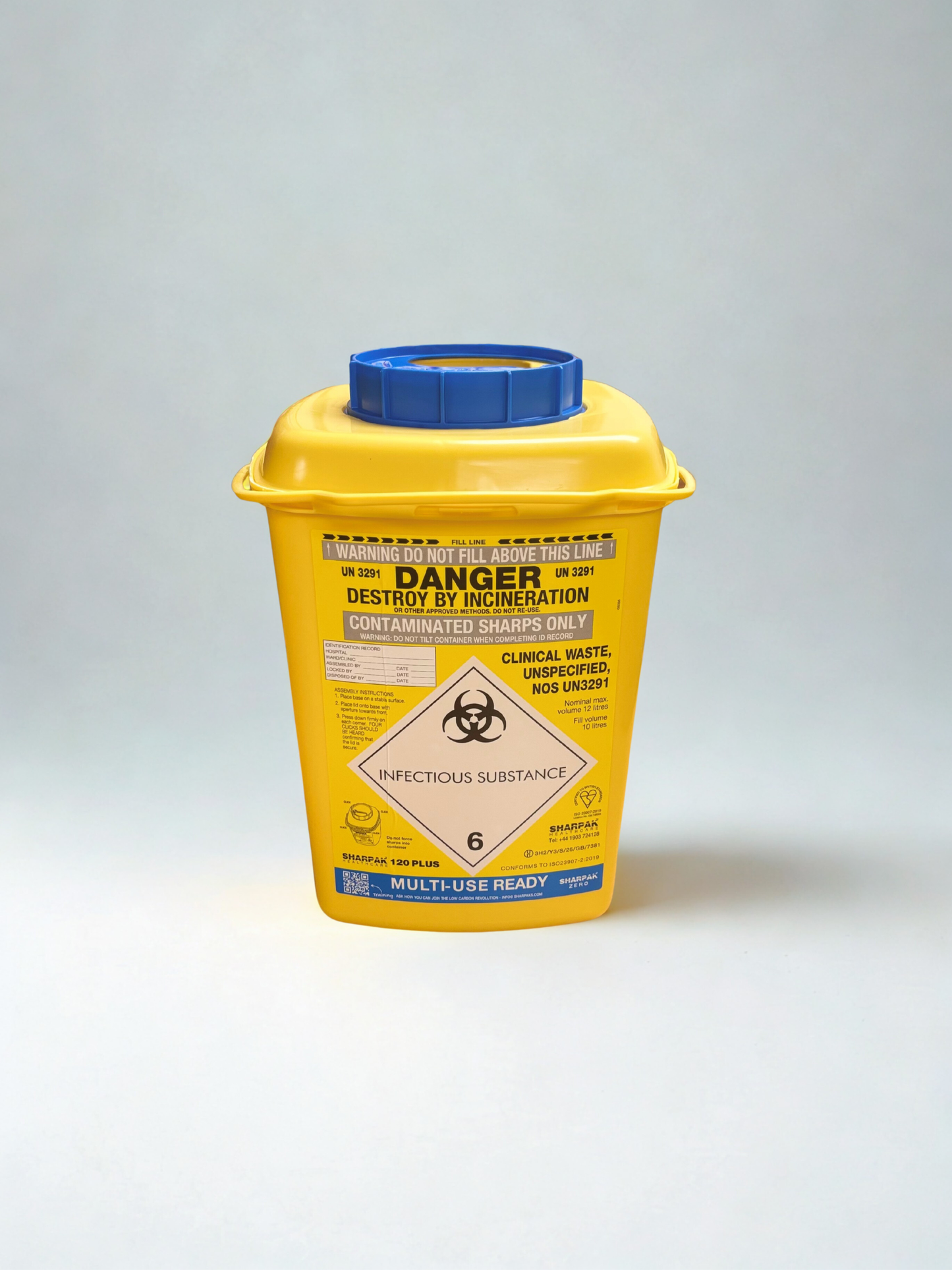 12 Litre Blue Clinical Sharps Container